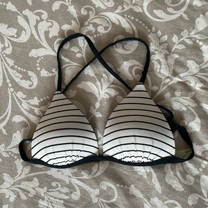 Ardene Black & White Striped Triangle Bikini Top